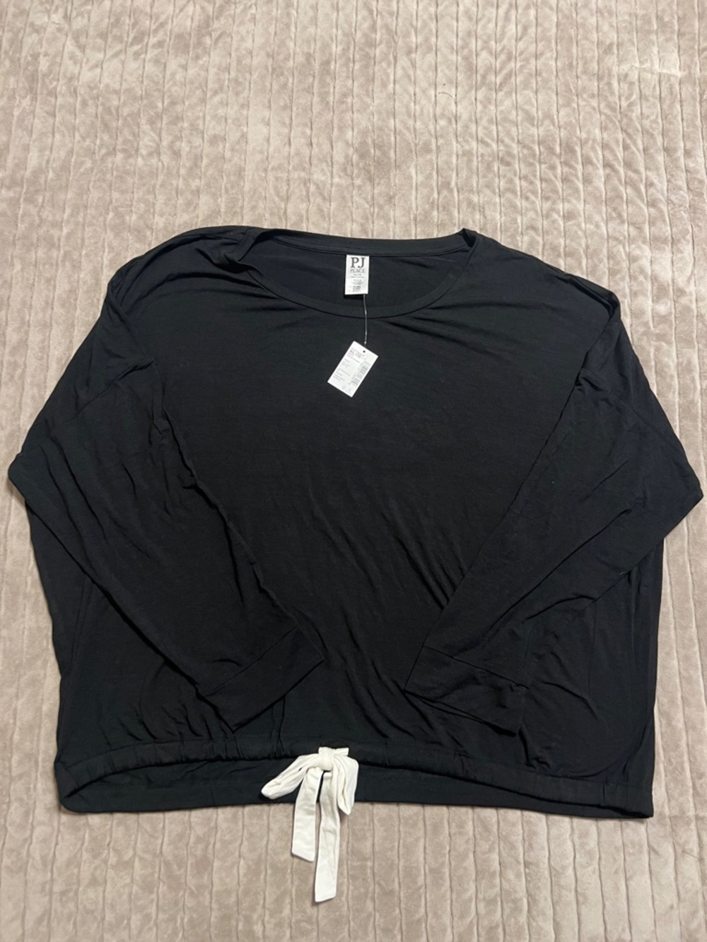 PJ Harlow Black Long-Sleeve Tie-Hem Pajama Top